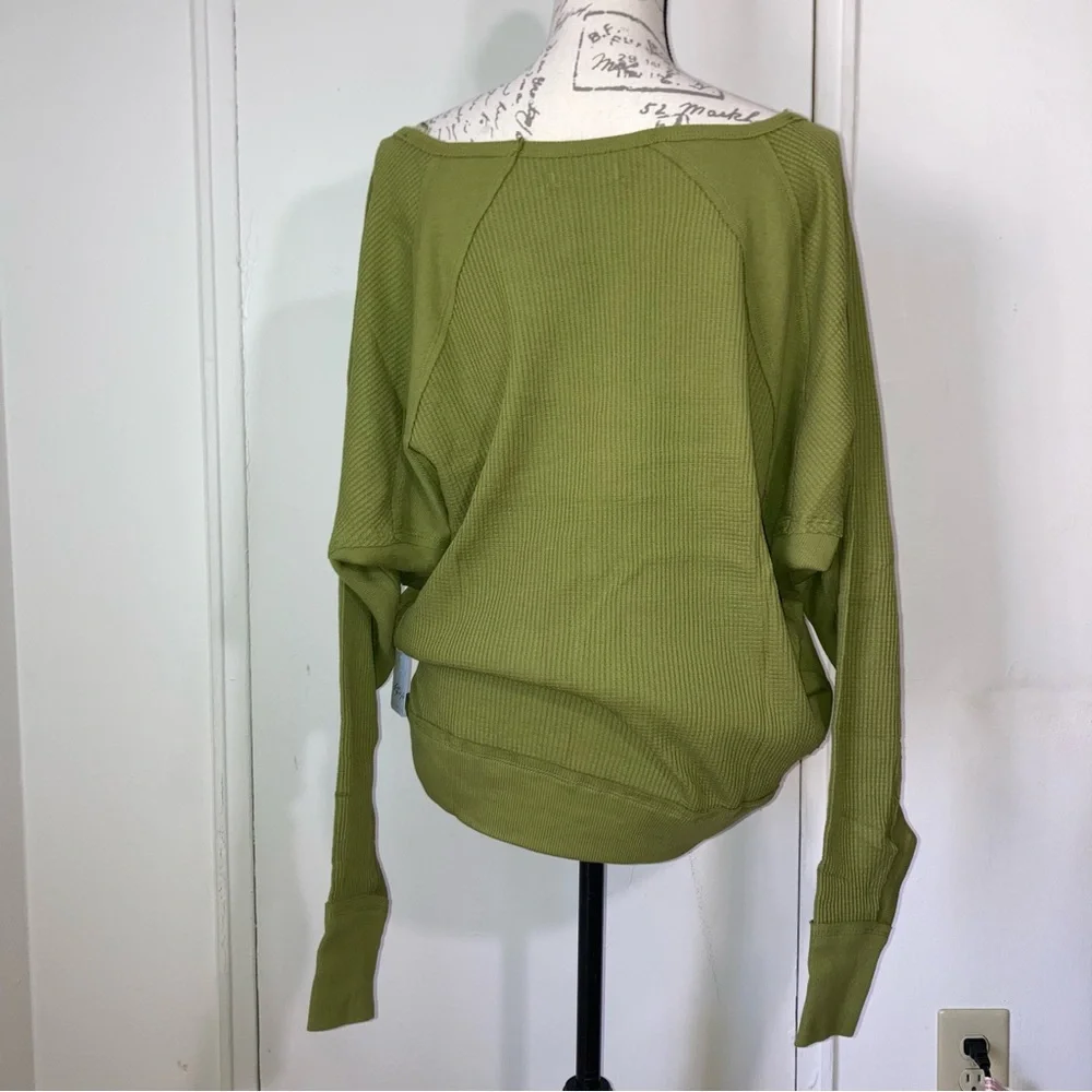 Free People Santa Clara Thermal Top Green Long Sleeve Top 100% Cotton